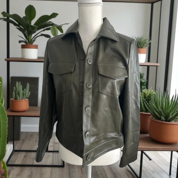 CHICO'S Olive Green Leatherette Button Jacket Size Chico's 0 / US Small - Picture 1 of 8